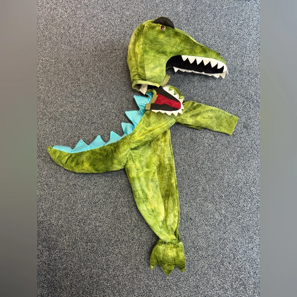 Pottery Barn Kids Green Dinosaur Costume with Blue Spikes